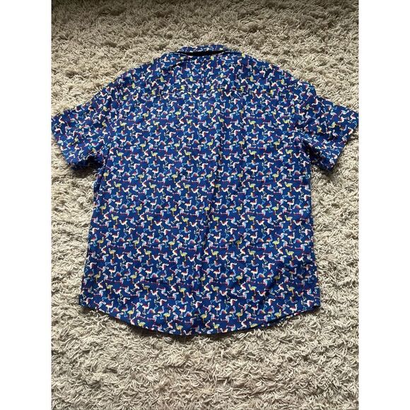Johnston & Murphy Hawaiian Aloha L Shirt Flamingos Red White Blue Buttons - Picture 3 of 11